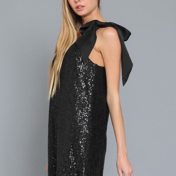 NWT Aakaa Sequins Mini One Shoulder Tie Dress - Picture 4 of 9